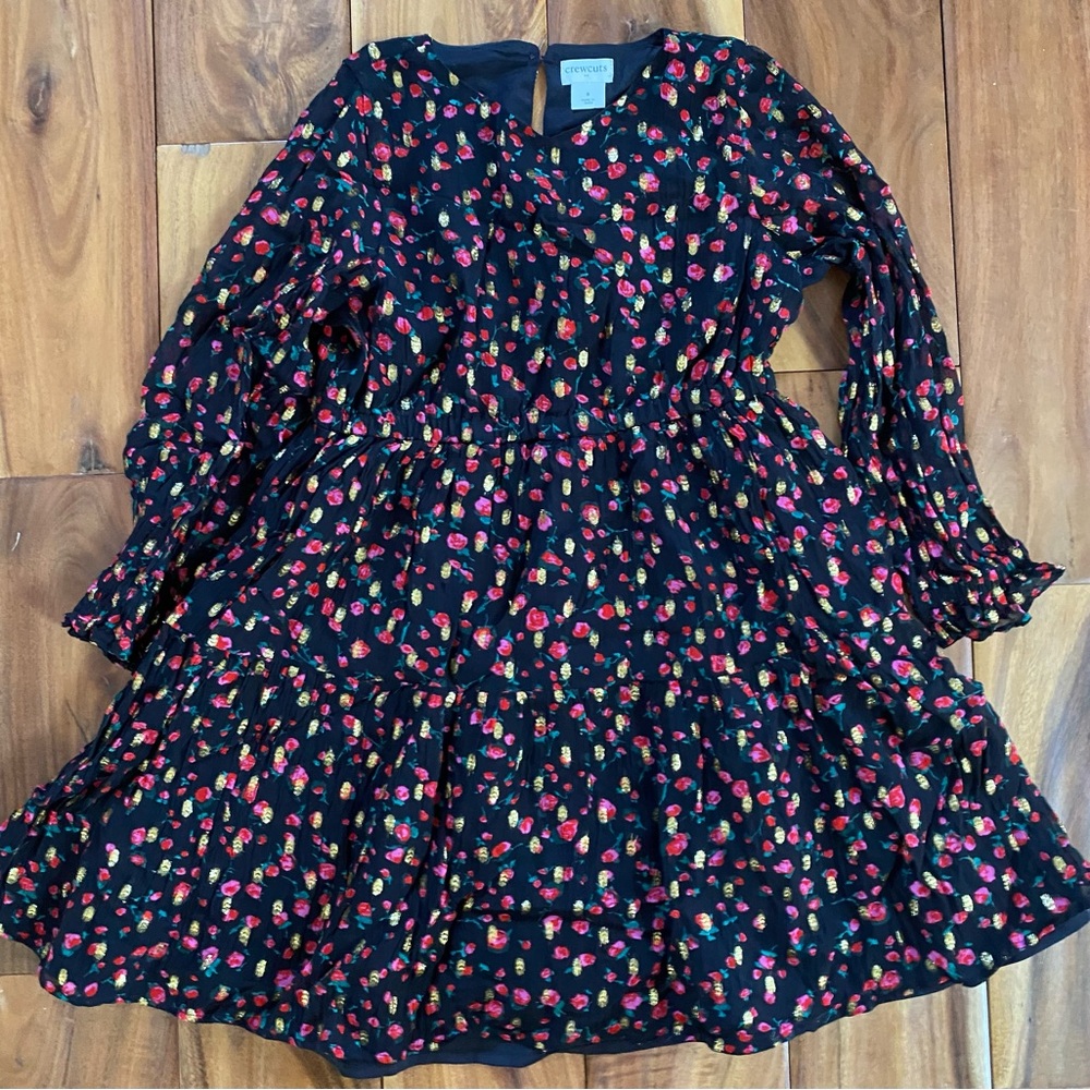 Crewcuts Girl's Black Rose Print Dress Size 6